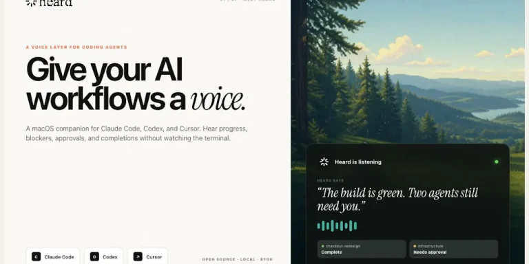 Скриншот приложения Heard, озвучивающего работу Claude Code и Codex в параллельных сессиях
