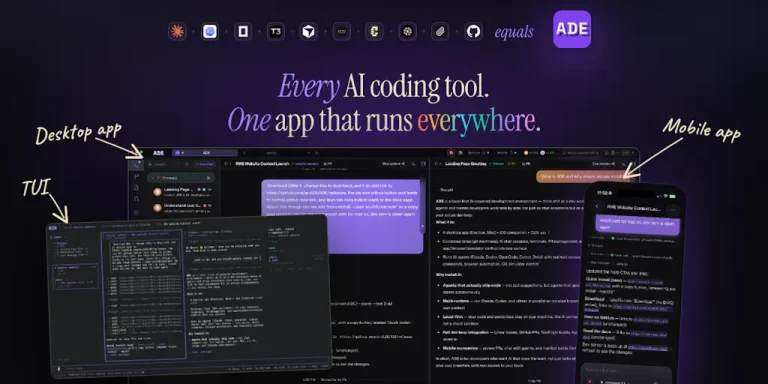 Скриншот ADE — окружение для AI-агентов с синхронизацией сессий между устройствами