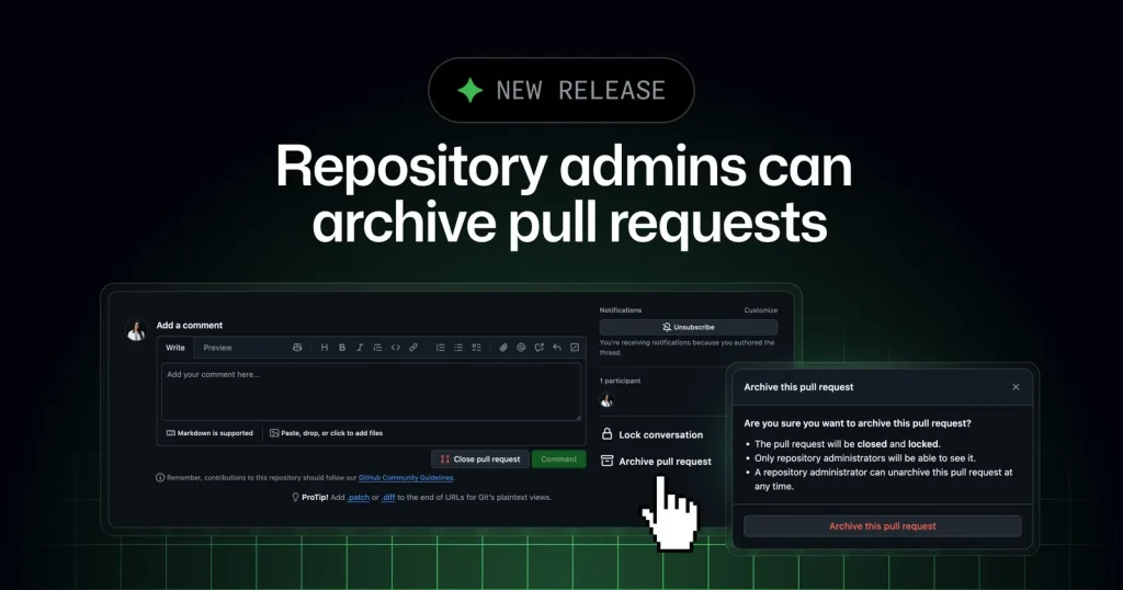 Интерфейс GitHub с выделенной опцией архивации запроса на слияние