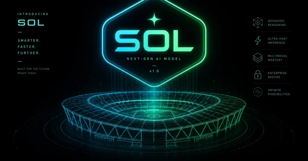 Промо GPT-5.6 Sol с каркасной моделью стадиона