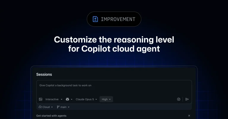 Окно конфигурации задачи в GitHub Copilot cloud agent с выбором уровня рассуждений и модели