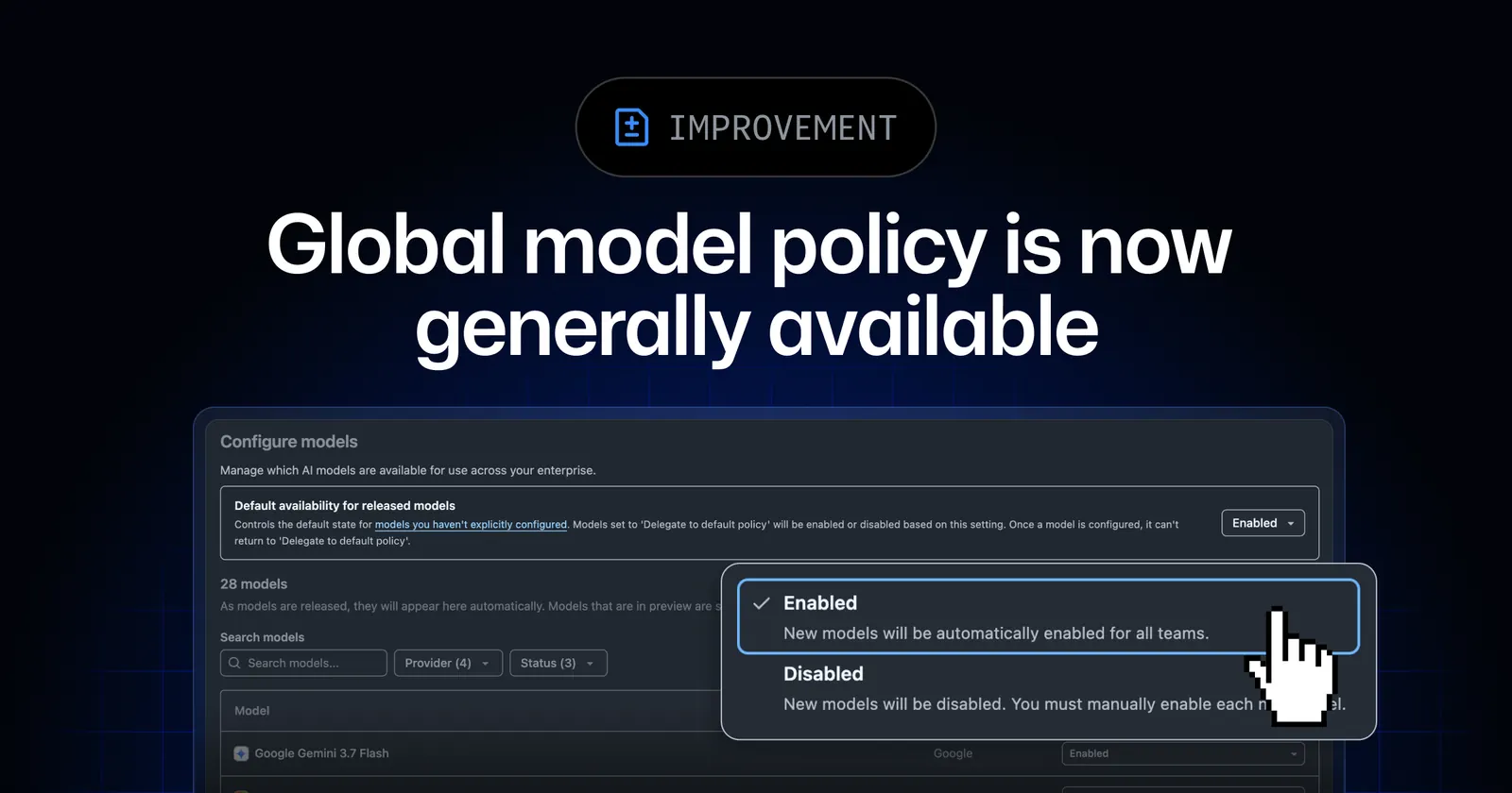 Скриншот раздела управления моделями в настройках GitHub Copilot для Enterprise