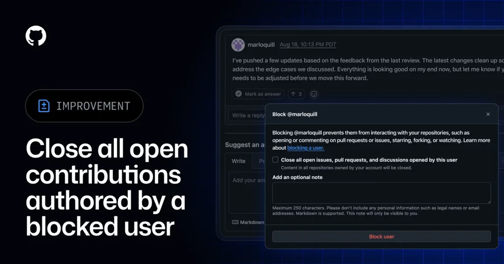 Интерфейс настроек модерации репозитория на GitHub с опцией блокировки пользователей