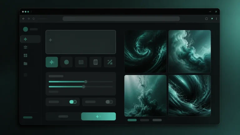 Интерфейс Adobe Firefly в браузере: поле промпта, настройки Content type и несколько сгенерированных вариантов изображения