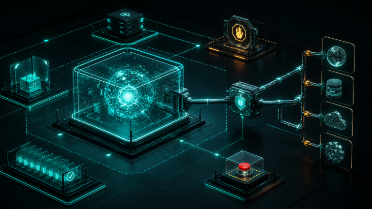 Схема Zero Trust-архитектуры AI-агента с недоверенной моделью, внешним harness, ephemeral sandbox, broker секретов, egress proxy, approval gate, аудитом и kill switch