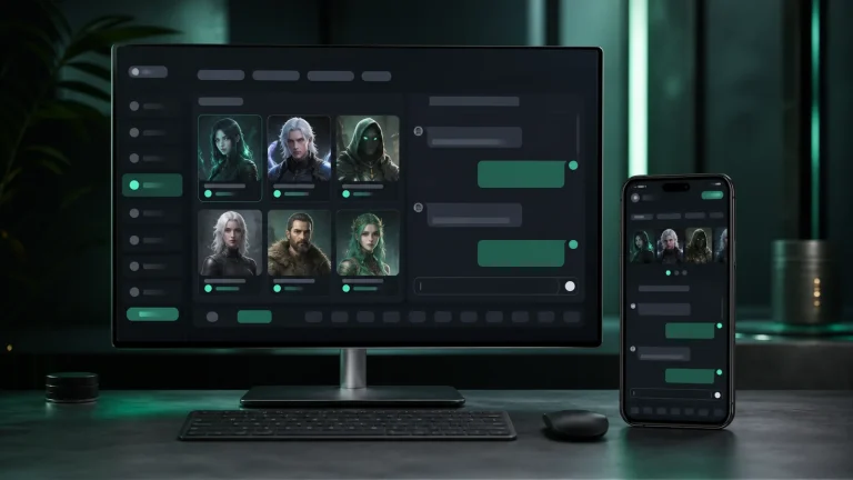 Интерфейс Character.AI в браузере с лентой персонажей и окном чата