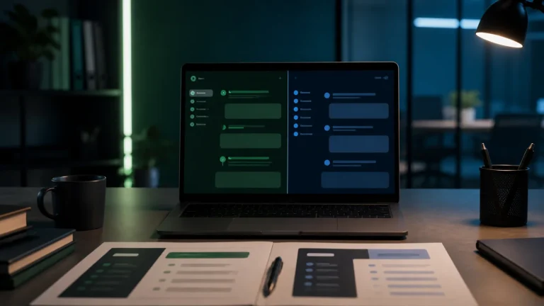 Сравнение ChatGPT и Microsoft Copilot на экране ноутбука с рабочей таблицей критериев.