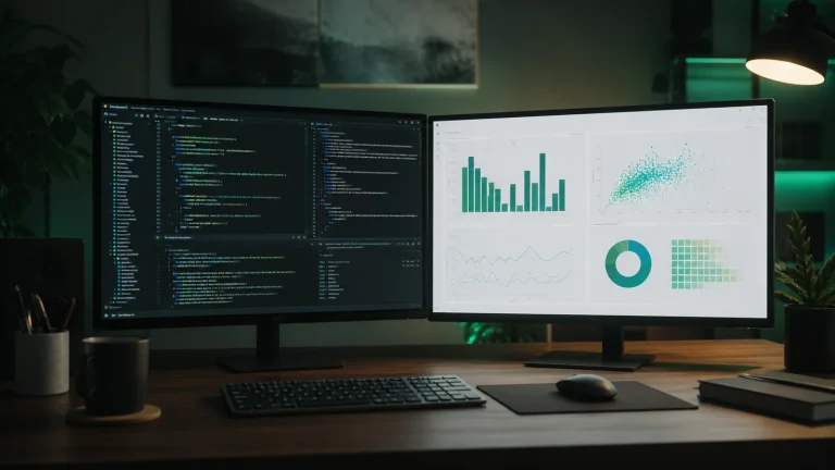 Сравнение Claude Code и ChatGPT Advanced Data Analysis: терминал с локальным репозиторием рядом с notebook-анализом данных и графиками