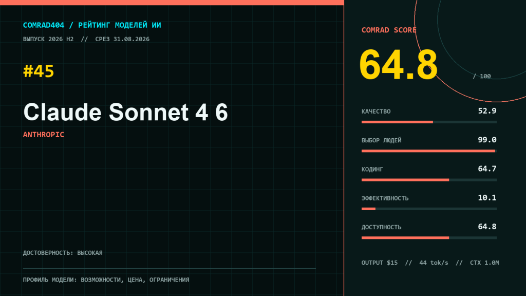 Claude Sonnet 4.6 от Anthropic — обзор рейтинга, цены API и сценариев применения