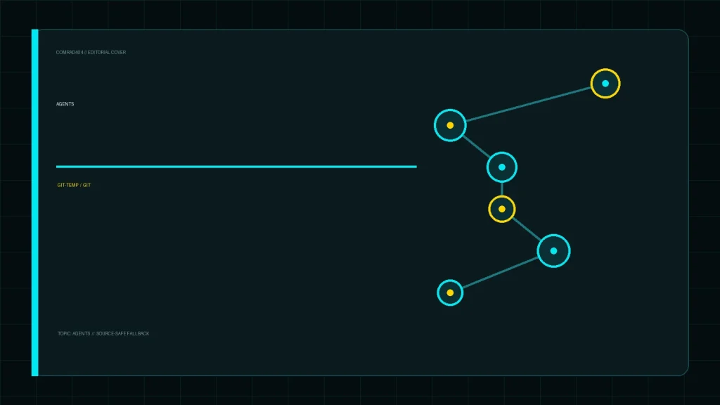 Редакционная обложка COMRAD404: Git-temp: локальный “черновик” для AI-агентов без засорения Git