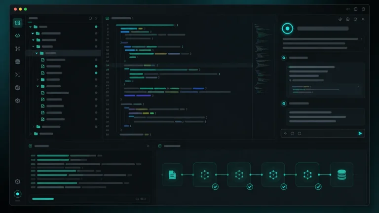 Интерфейс Cursor с открытым проектом, панелью редактора и агентными инструментами для работы с кодовой базой