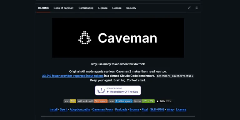 Интерфейс AI-агента Caveman с минималистичными ответами на примитивном английском