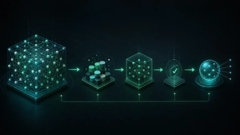 Схема fine-tuning: предобученная модель, малый доменный датасет, продолжение обучения, валидация и адаптированная модель для инференса
