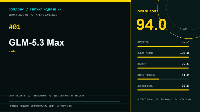 GLM-5.3 Max от Z.ai — профиль модели в рейтинге COMRAD404 2026 H2