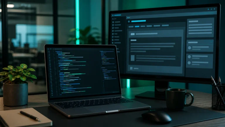 Терминал с тестовым Python-скриптом Anthropic API и открытая документация Claude Platform на экране ноутбука