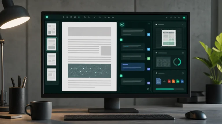 Интерфейс LightPDF AI: PDF-документ с боковой панелью ChatPDF и инструментами OCR и конвертации