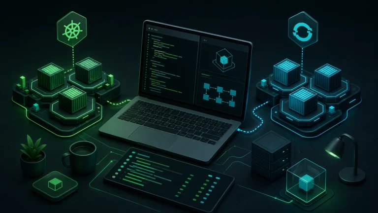Схема локального запуска: ноутбук, локальный Kubernetes или OpenShift кластер и проверка сервиса через localhost и kubectl