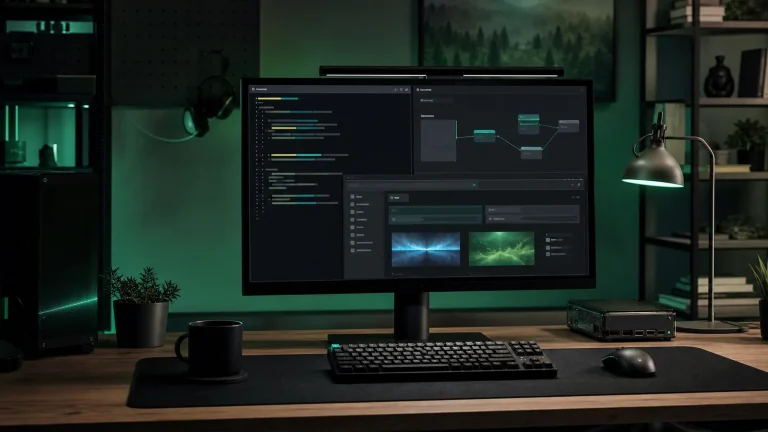 Рабочий стол Linux с локальной AI-моделью, терминалом и self-hosted веб-интерфейсом