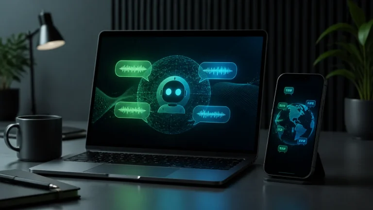 Сравнение AI-инструментов с поддержкой русского языка на ноутбуке и смартфоне в рабочем пространстве