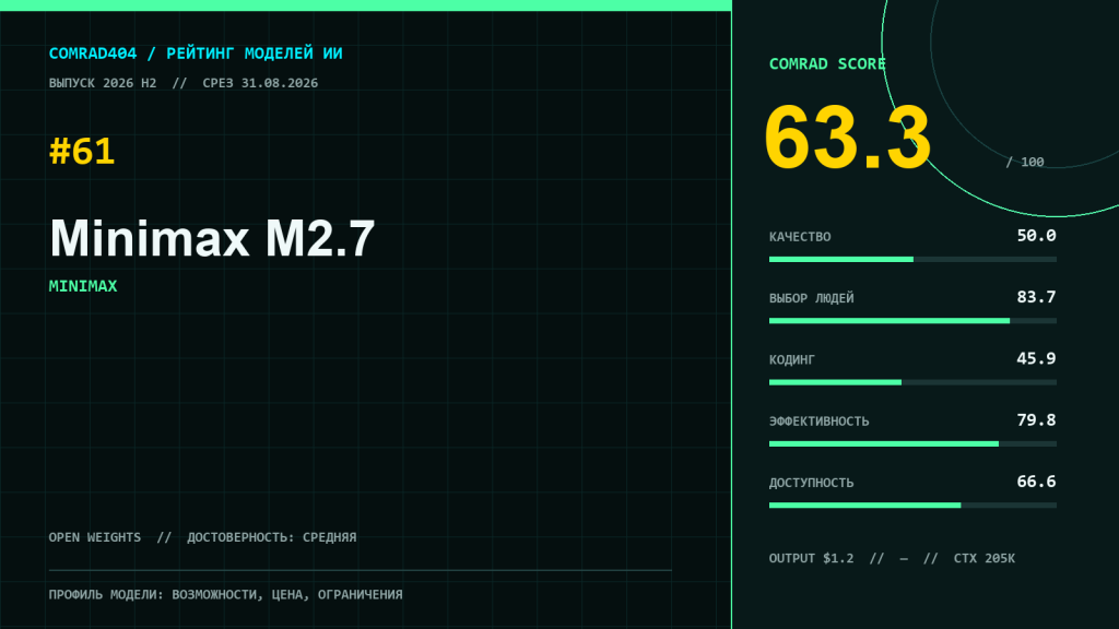 MiniMax M2.7 — модель с открытыми весами для агентной разработки и работы с длинным контекстом