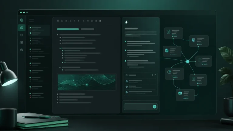Интерфейс Notion AI внутри рабочего пространства Notion со страницей, сводкой AI и боковой панелью