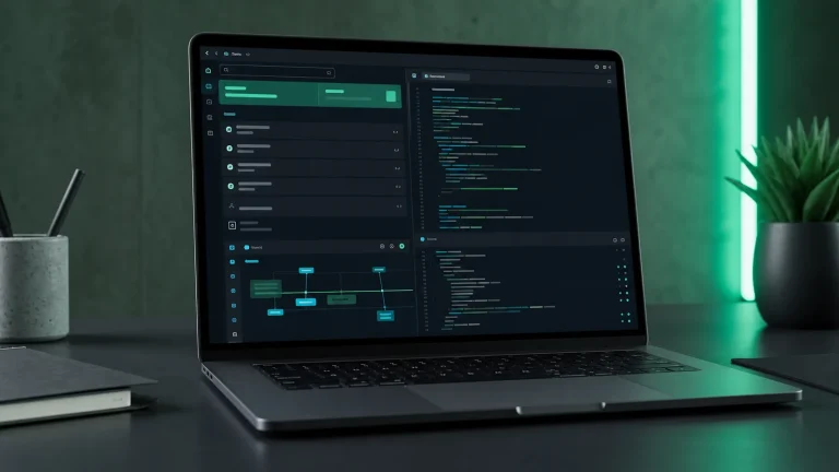 Интерфейс Pieces for Developers на ноутбуке: окно desktop-приложения с Timeline и поиском по сниппетам рядом с редактором кода и терминалом