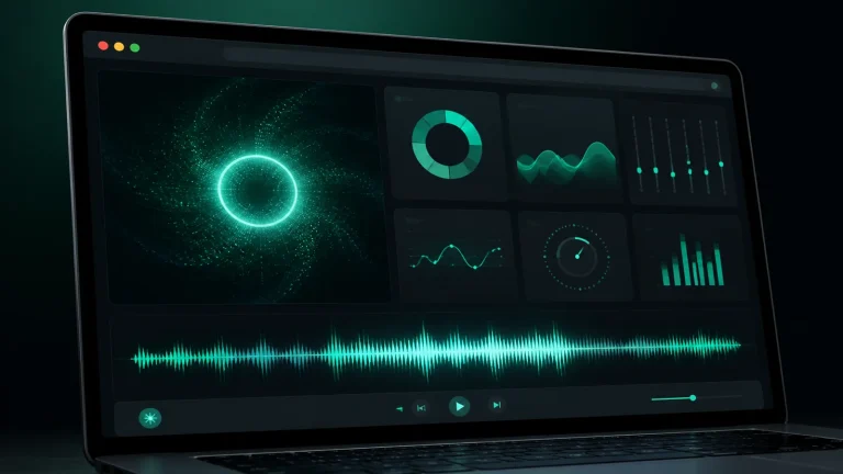 Интерфейс SOUNDRAW в браузере с настройками жанра, настроения, инструментов, темпа и длины музыкального трека