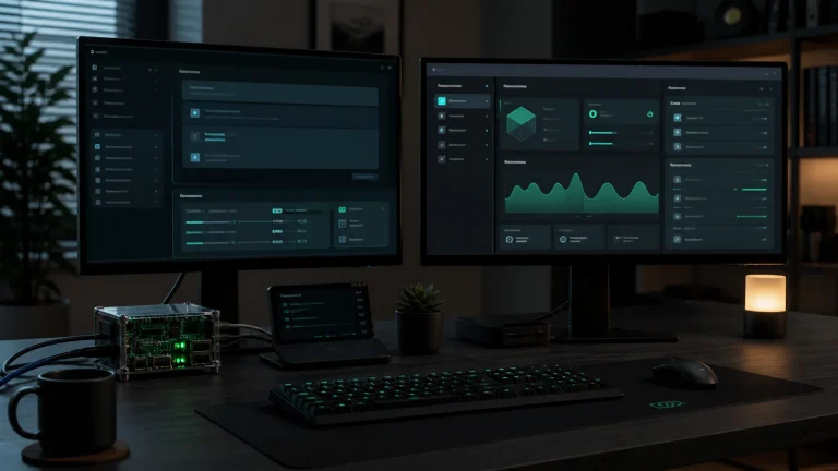 Сравнение Text Generation WebUI и LM Studio для локального запуска LLM: desktop-интерфейс рядом с окном локального API и терминалом