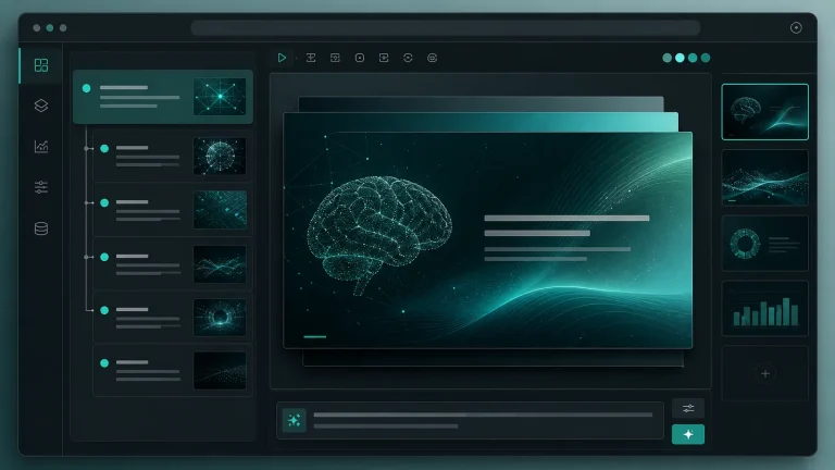 Архивный интерфейс Tome с AI-генерацией структуры презентации на canvas
