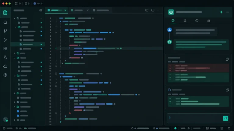 Интерфейс Zed с открытым редактором кода и боковой AI Agent Panel для работы с тредами и изменениями