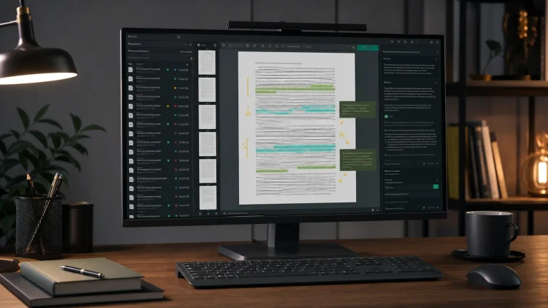 Интерфейс Zotero с открытым PDF, библиотекой источников и боковой AI-панелью для вопросов по статье