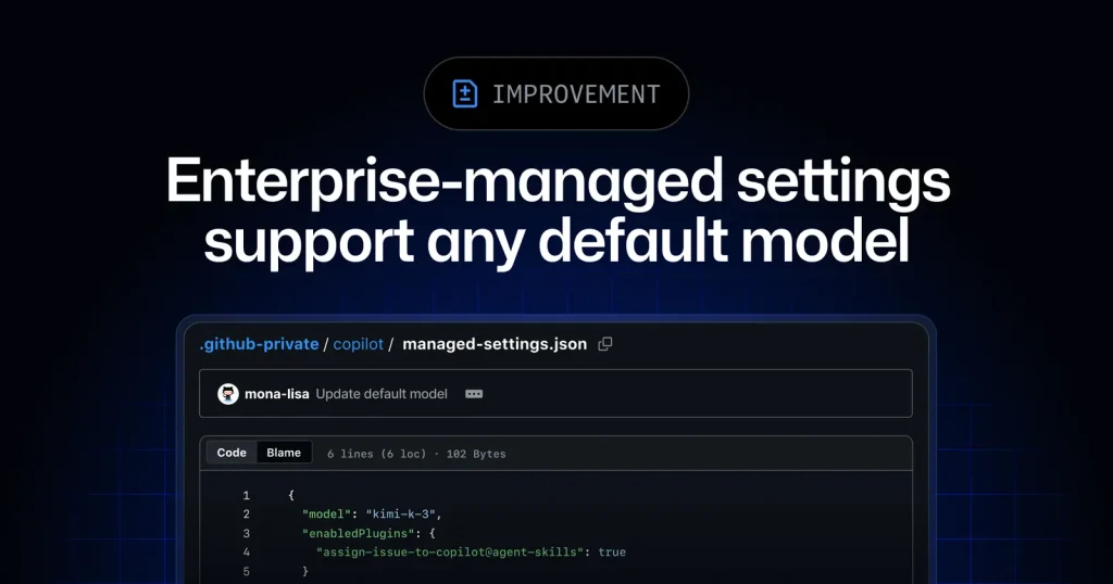Интерфейс корпоративных настроек GitHub Copilot с выбором модели по умолчанию