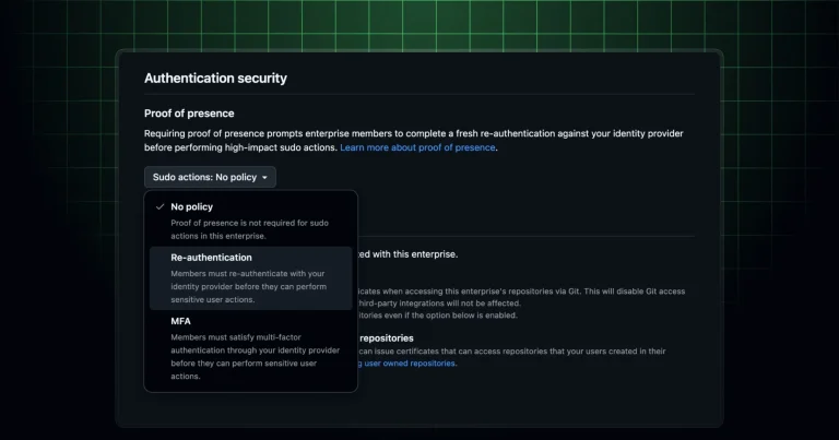 Настройки безопасности GitHub Enterprise Cloud с повторной аутентификацией через Microsoft Entra ID