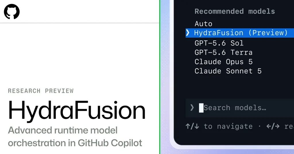 Схема работы HydraFusion: мультимодельная оркестрация GitHub Copilot с выбором сценария Single, Cascade или Critique