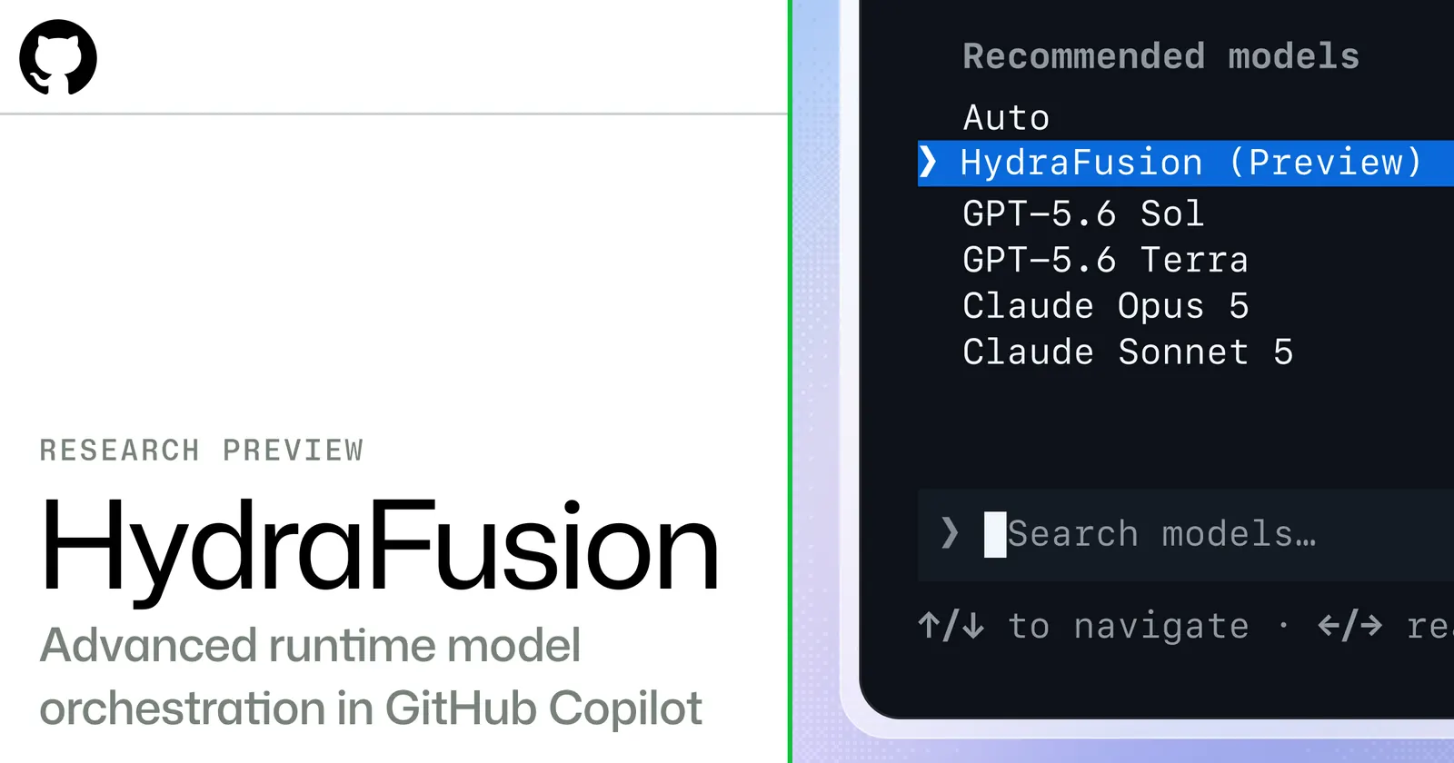 Схема работы HydraFusion: мультимодельная оркестрация GitHub Copilot с выбором сценария Single, Cascade или Critique