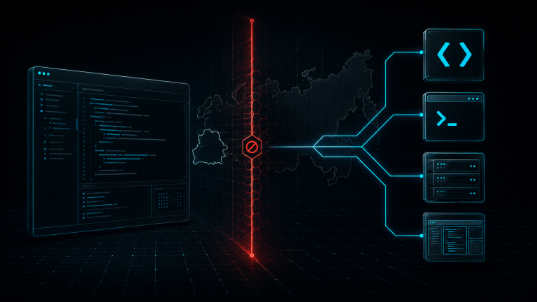 AI-редактор кода перед красным региональным барьером и несколько путей к альтернативным редакторам, терминалу и локальному серверу