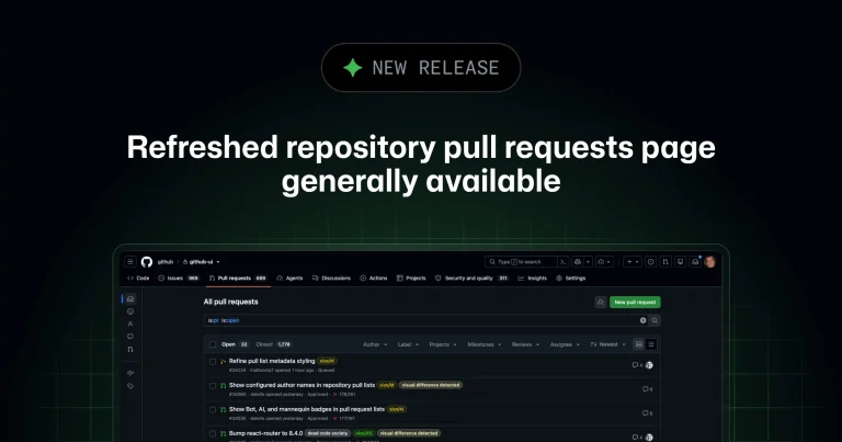Обновлённая страница пул-реквестов в репозитории GitHub