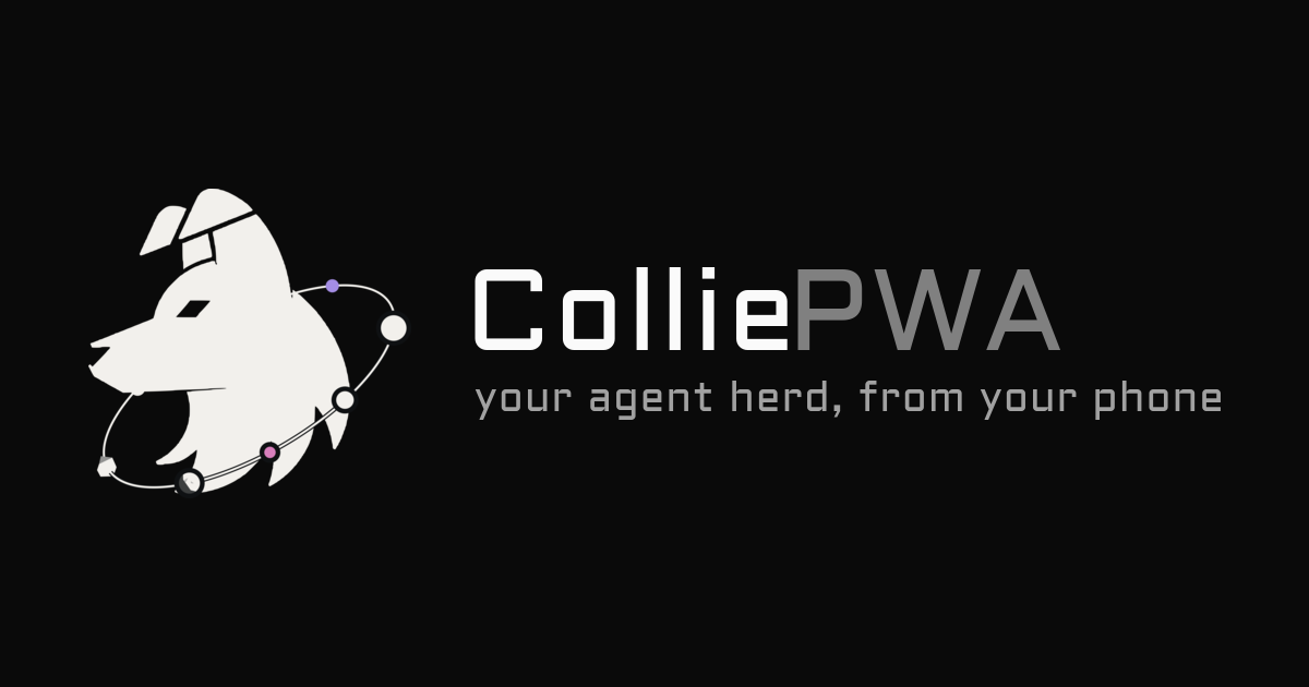 Интерфейс ColliePWA на мобильном устройстве, отображающий терминальные сессии с AI-агентами
