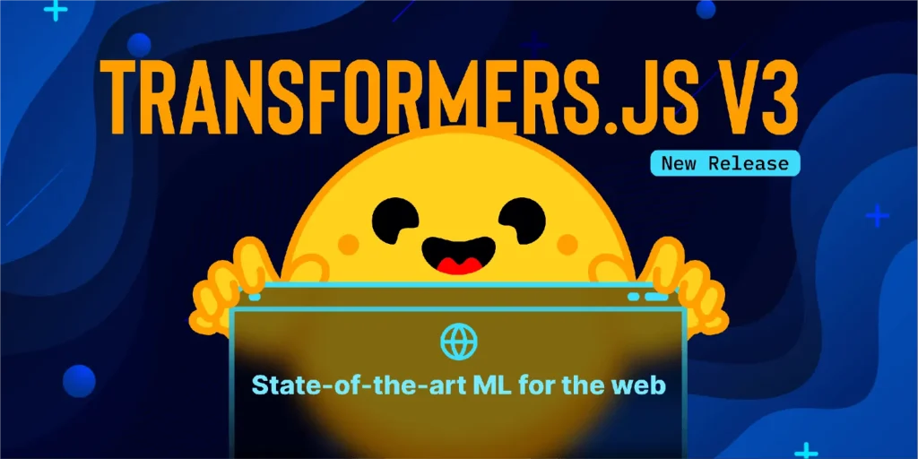 Интерфейс браузера с примером Transformers.js v3, WebGPU и схемой выполнения ML-модели на GPU