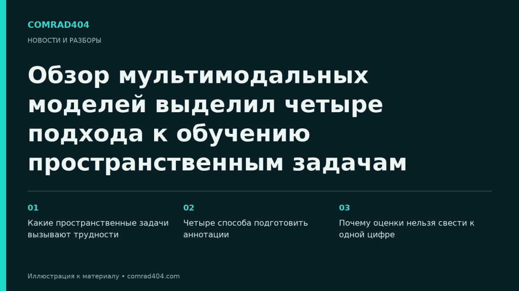 Обзор мультимодальных моделей выделил четыре подхода к обучению пространственным задачам. Тематическая карточка Comrad404.