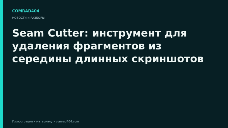 Seam Cutter: инструмент для удаления фрагментов из середины длинных скриншотов. Тематическая карточка Comrad404.