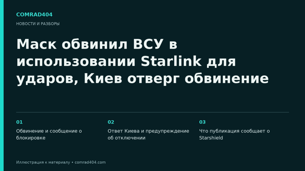 Маск обвинил ВСУ в использовании Starlink для ударов, Киев отверг обвинение. Тематическая карточка Comrad404.