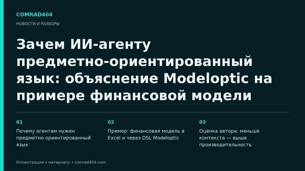 Зачем ИИ-агенту предметно-ориентированный язык: объяснение Modeloptic на примере финансовой модели. Тематическая карточка Comrad404.