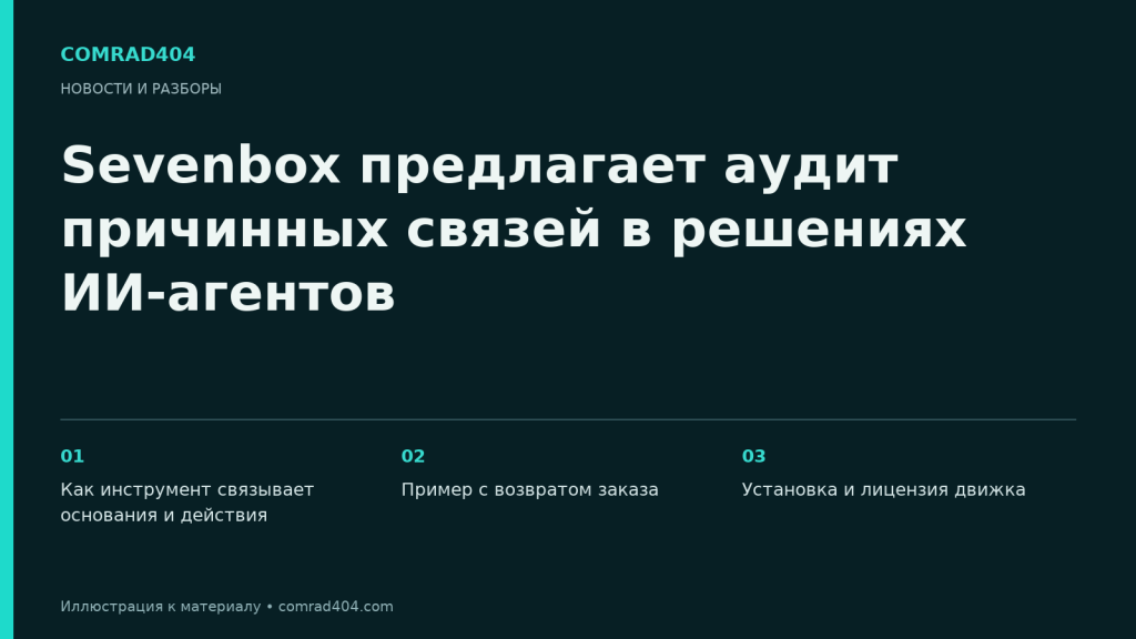 Sevenbox предлагает аудит причинных связей в решениях ИИ-агентов. Тематическая карточка Comrad404.