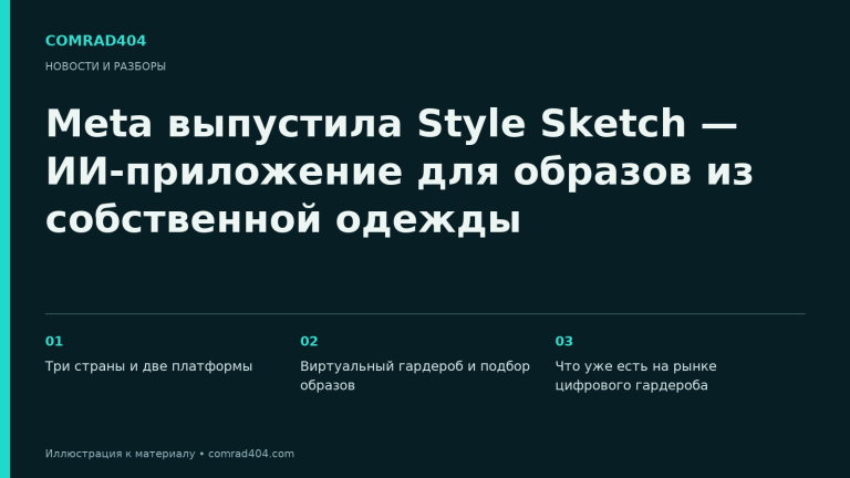Meta выпустила Style Sketch — ИИ-приложение для образов из собственной одежды. Тематическая карточка Comrad404.