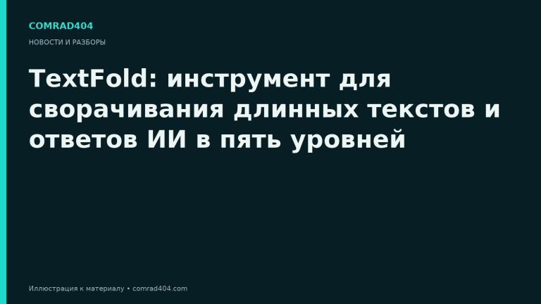 TextFold: инструмент для сворачивания длинных текстов и ответов ИИ в пять уровней. Тематическая карточка Comrad404.