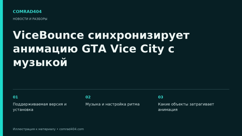 ViceBounce синхронизирует анимацию GTA Vice City с музыкой. Тематическая карточка Comrad404.