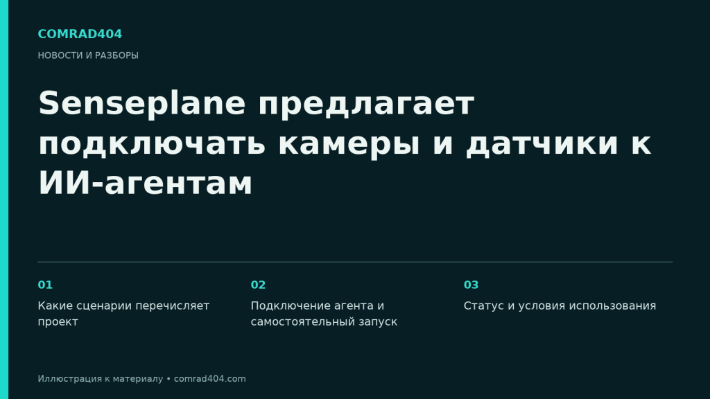 Senseplane предлагает подключать камеры и датчики к ИИ-агентам. Тематическая карточка Comrad404.