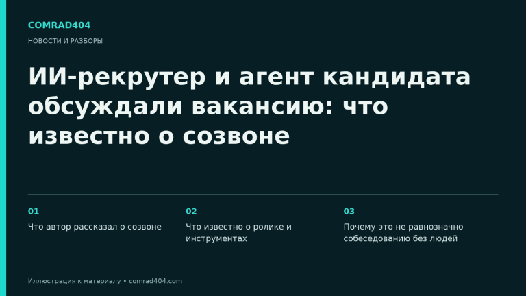 ИИ-рекрутер и агент кандидата обсуждали вакансию: что известно о созвоне. Тематическая карточка Comrad404.