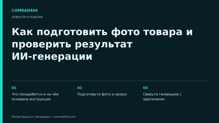 Как подготовить фото товара и проверить результат ИИ-генерации. Тематическая карточка Comrad404.